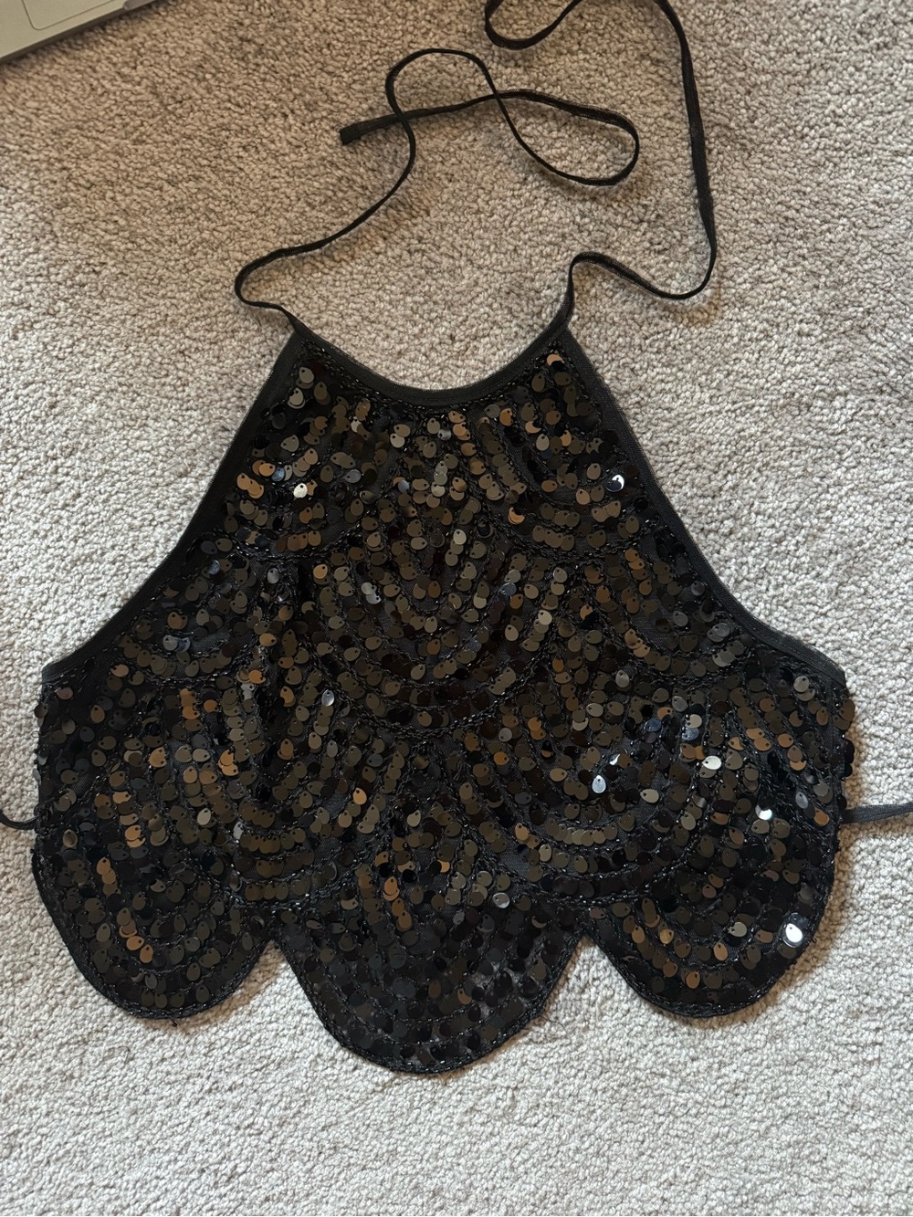vestique Black Sequin Scalloped Halter Camisole Top